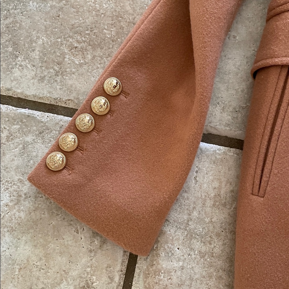 Wool Blend Camel Double-Breasted Pea Coat - Picture 11 of 16